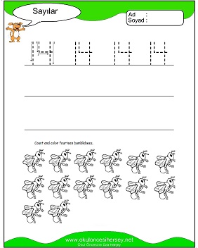 okul öncesi 1 sayısı çizgi çalışması